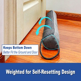 YOUFI 32 Inch Weighted Door Draft Stopper, 3.5lb Heavy Under Door Draft Blocker, Self-Resetting Gap Filler Seal Blocks Cold, Hot Air, Noise, with Non-Slip Bottom, Machine Washable Cover
