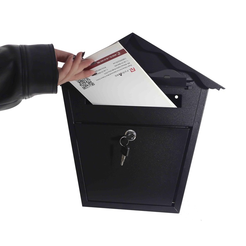 Wall Mount Locking Mailbox - Black Horizontal Triangular Security Mailbox