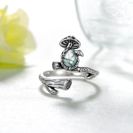 Zunxinsan Mushroom Ring 925 Sterling Silver Moss Agate Ring for Women Mushroom Moss Agate Jewelry Gifts for Women Mom Wife, Sterling Silver, moss agate