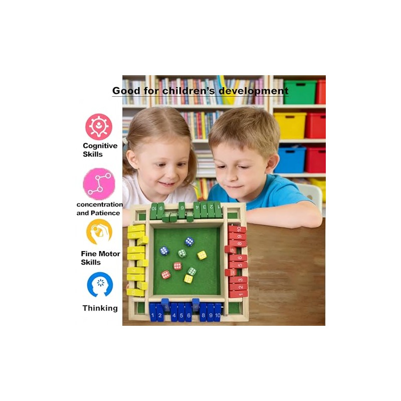 Shut The Box Dice Game,2-4 Player Family Wooden Board Table
