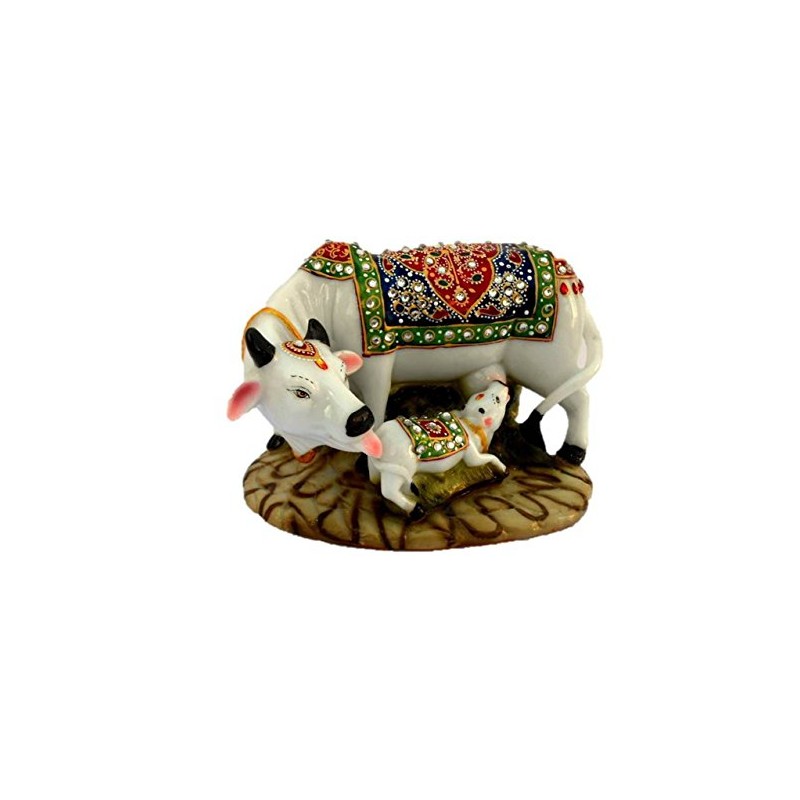 Ramashram Dust Polyresin Decorative Marble Kamdhenu Cow and Calf Big