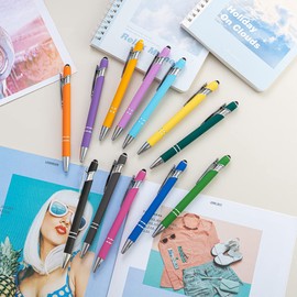 PASISIBICK 12 Pieces Ballpoint Pen with Stylus Tip, Metal Stylish Stylus Pen for Rainbow Rubberized Soft Touch Screens, 2 in 1 Stylus Ballpoint Pen 1.0 mm Black Ink(Pack of 12)