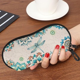 JoyLamoria Glasses Bag Sunglasses Case Polyester Eyeglass Case Outdoor Travel Glasses Bag Handbag Zipper Pouch, Boho Floral Dragonfly