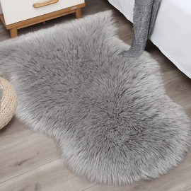 Noahas Faux Fur Sheepskin Silky Seat Cushion, Home Decor Long Wool Area Rugs Carpet, Soft Fluffy Plush Chair Seat Pads Universal Fit for Home Office Restaurant Chair, 2ft x 3ft Grey
