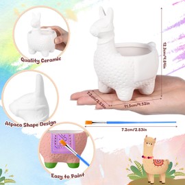 Pasimy 6 Set Ceramics to Paint DIY Ceramic Succulent Planter Pots Paint Your Own Flower Pots Craft Kit Unpainted Bisque Flowerpot with Brush Palette Christmas Gifts for Family Activity(Alpaca)