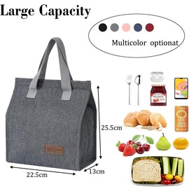 Lunch Bag Cool Bag Insulated Lunch Bag for Women Men, Reusable Leak-Proof Cooler Bag Thermal Lunch Box for Kids Girls Boys Adults, Lunch Bags for Work School Picnic Travel (Grey)