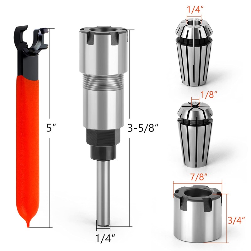 MEIGGTOOL 1/4 Inch Shank Router Bit Extension Collets ER16M Extender