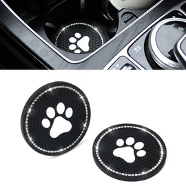 Mestream 2PCS Bling Cat Paw Car Cup Coaster, Universal 2.75 Inches Anti-Slip Silicone Vehicle Cup Holder Coasters, Lovely Bottle Rubber Coasters, Crystal Rhinestone Car Interior Accessories