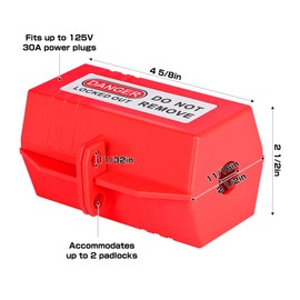 RealPlus Plug Lock for Lockout Tagout, 110 to 125 Volt Power Cord Lockout, Medium Electrical Plug Safety Device With Padlocks
