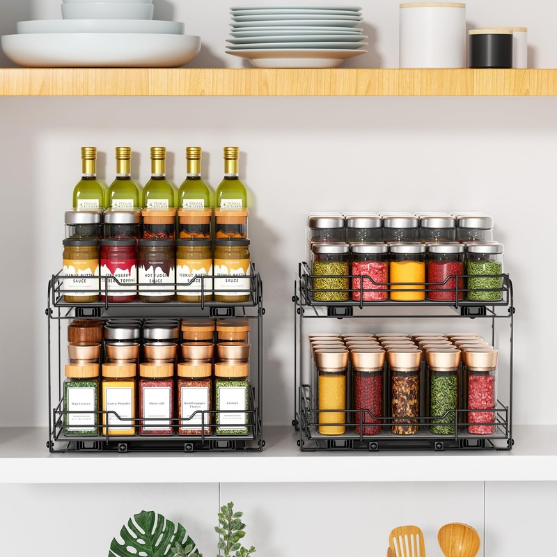 RCHYFEED Spice Organization for Cabinet,2 Tier Pull out Spice Rack