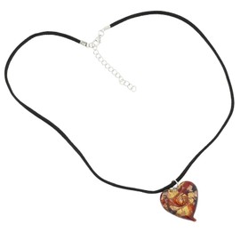 Glass Of Venice Italian Murano Glass Heart Necklace - Red Swirls Sparkling Handblown Heart Pendant On A Cord Made in Venice, Italy - Murano Love Heart Necklace for Women