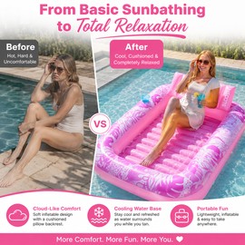 JOYFY Inflatable Tanning Pool Lounger for Adults – 70" x 46" Floating Sunbathing Bed for Summer Relaxation