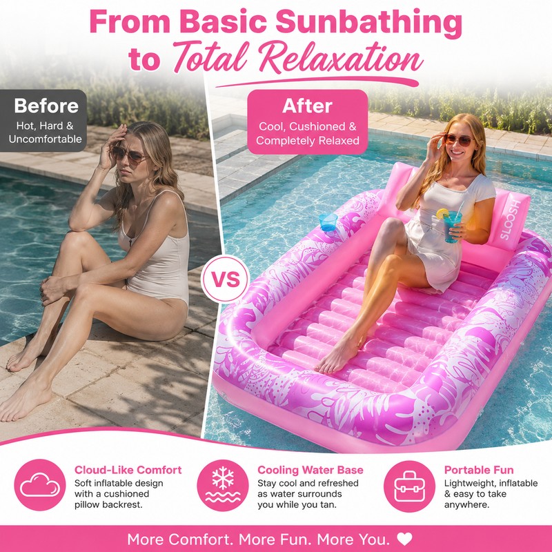 JOYFY Inflatable Tanning Pool Lounger for Adults – 70" x