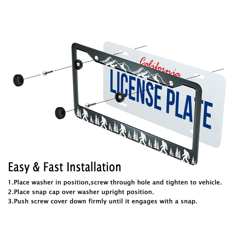 Smooffly Funny Sasquatch Matte Black License Plate Frame, Heavy Duty