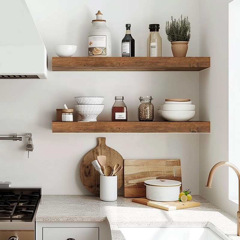 INHABIT UNION Rustic Brown Floating Shelves for Wall，24in Wall Mounted