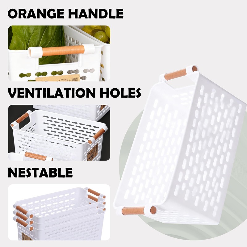 Odowalker Plastic Storage Basket Bins White Organizing Basket 6 Pcs