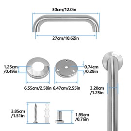 Rackickyer Shower Grab Bar, 2 Pack 12 Inch Brushed Nickel Bathroom Safety Bar, 1.25" Diameter 304 Stainless Steel Grab Bars for Bathtubs and Showers, Handicap Shower Grab Bar for Seniors Elderly