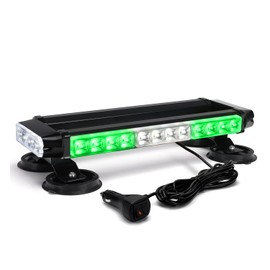 Xprite White Green Rooftop Emergency Strobe Light Bar, Beacon Safety Flashing Warnin Lights w/Magnetic Base for Construction Trucks Plows Postal Security Cars