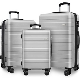 KEYTANG Zebra Light Weight Hardside Expandable Spinner Wheels Luggage Suitcase, Silver