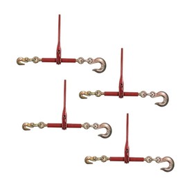 Mytee Products (4 Pack) 5/16"- 3/8" Heavy Duty Ratchet Chain Binder w/ 5/16" Grab Hook & 1/2" Slip Hook, 5,400 Lbs WLL - Tie Down Hauling Load Binders for Flatbed Trailers