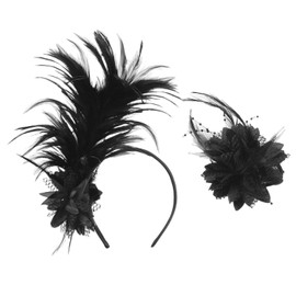 1 Feather Headband And 1 Feather Flower Hairpin, Ele Hair Accessories, Performance Costume Accessories, Retro Hair Accessories, Prom Hair Accessories