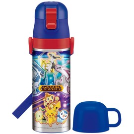 Skater SKDC4-A Children's 2-Way Stainless Steel Water Bottle with Cup, 15.2 fl oz (430 ml), Pokémon, 22, Boys