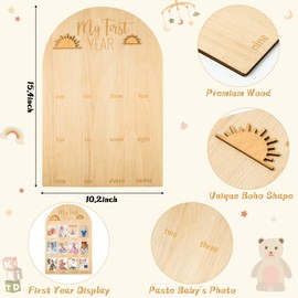 R HORSE My First Year Photo Display Wood Board, Baby’s First Year Picture Frame 12 Months Milestone Board Photo Frame Neutral Baby Keepsake Frame Boho Sun 1st Birthday Nursery Decor Gift for Boy Girl