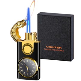 Torch Lighter, Magic Crocodile Dual Flame Lighter with Refillable Butane Design, Windproof Adjustable Soft Flame and Jet Flame,Cool Lighter for Gifts Men Indoor Outdoor (Without Butane)-Black