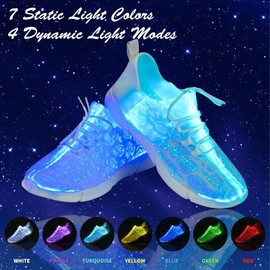 Fiber Optic LED Light Up Shoes for Women Men Adult Light Up Sneakers for Festivals Christmas Party Dancing USB Charging Flashing Luminous Trainers White