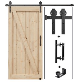 EaseLife 6.7FT Sliding Barn Door Hardware Track Kit & Handle,Big Industrial Spoke Wheel Pulley,Wall Mount,Slide Smoothly Quietly,Easy Install,Black,80" Track Fit for 36-38" Wide Opening (No Door)