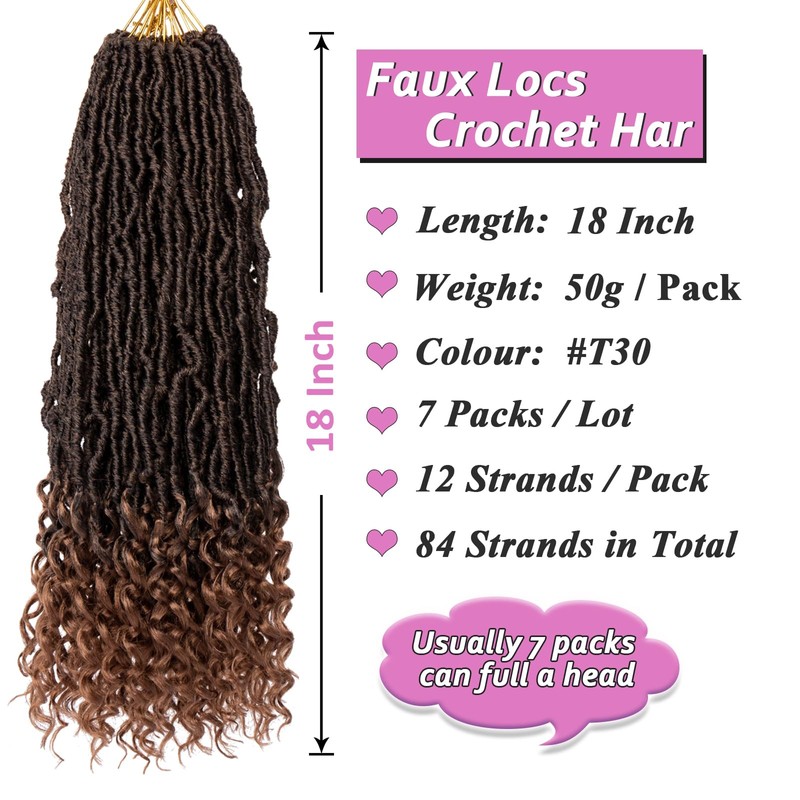 Samtress 7 Packs Faux Locs Crochet Hair 18 Inch Bohemian