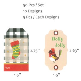 allydrew Fun & Festive Christmas Holiday Gift Tags/Kraft Paper Hang Tags for Gift-Wrapping, Labelling, Package Decoration, (50pcs), Christmas Creatures