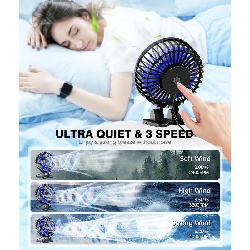 JZCreater USB Desk Fan, Mini Portable Fans, 3 Speeds Desktop