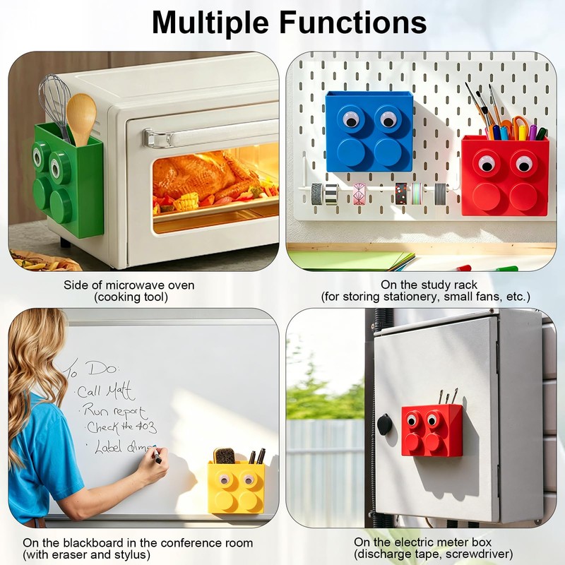 Cute Brick-Style Magnetic Basket Organizer for Fridge, 2 Pack ABS