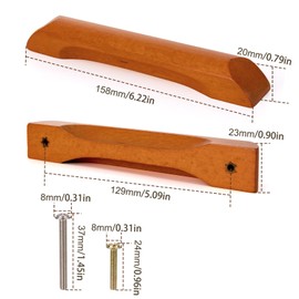 Pxyelec 10 Pack 6.3 Inch Wooden Cabinet Handles for Kitchen & Bathroom - Cabinet Knobs and Drawer Pulls with Screws, Natural Brown