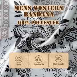 GENEMEN Bandanas for Men Women Western Foulard Cowboy Silk Paisley 35 Inch Head Scarf Oversize Neckchief (Navy White)