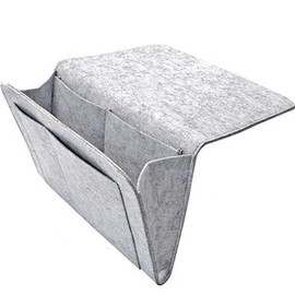 5 Pockets Gray Felt Bedside Storage Bag Bedside Caddy Thicker Bed Sofa Storage Organizer Bedside Pocket with Cable Holes for Home Bedroom, Living Room