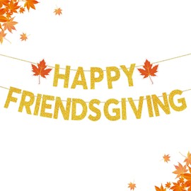 Happy Friendsgiving Banner Party Decorations - Thanksgiving Decorations, 8ft Pre-Strung Friendsgiving Sign Garland with Gold Glitter for Home Indoor Outdoor Party Decor Supplies