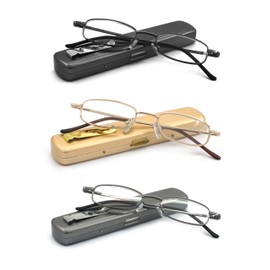 EYE ZOOM 3 Pairs Lightweight Portable Metal Reading Glasses with Pocket Case for Men Women, Multi-color, +3.50 Strength
