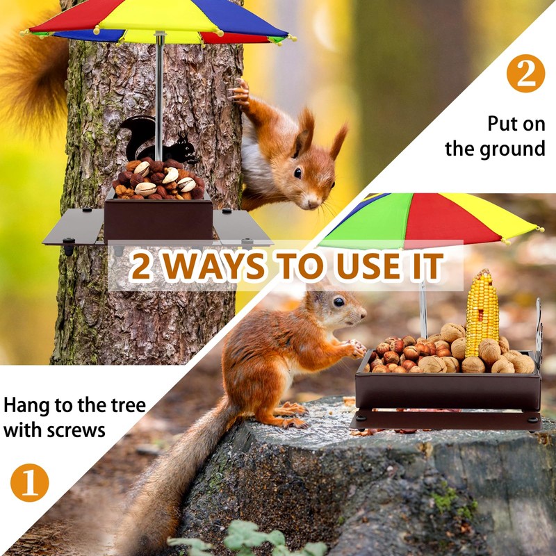 Squirrel Feeder with Umbrella, Metal Squirrel Feeders for Outside with