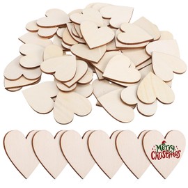 NUOBESTY 50pcs Wooden Hearts for Crafts Unfinished Wood Hearts Natural Wood Love Heart Shape Slices Blank Heart Cutout Hanging Decorations for Christmas Party Wedding Art DIY