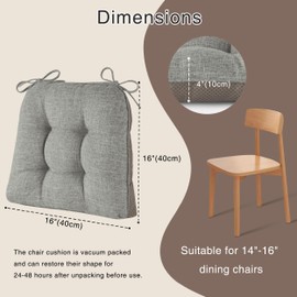 OVOV Indoor Dining Chair Cushions Set of 2 Thick Kitchen Chair Pads with Ties 16"X16"X4" Tufted Comfotable Kitchen Seat Cushions with Anti-Slip Backing (Light Grey)
