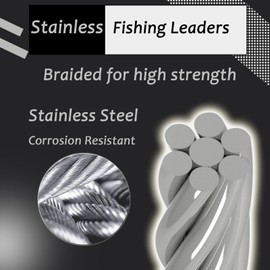 AMYSPORTS Stainless Steel Fishing Leader Saltwater Stainless Rigs Fishing Leader Lure Heavy Wire Fishing Leaders Steel White Nickel #1 50lb 9.8in 20pcs