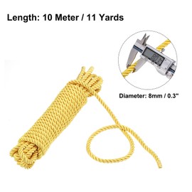 Rebower Twisted Trim Cord Rope, 8mm x 10m Nylon Trim Cord Rope Thread String Rope Cord Braid Trim [for Sewing Home Decor Crafts] - 0.3 Inch/Golden Yellow
