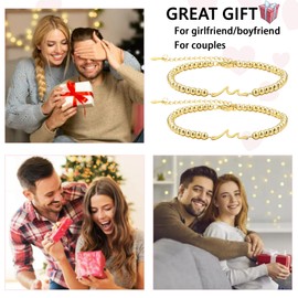 AINILOVE 2Pcs Matching Wave Bracelets for Couples Pinky Promise Bracelet for Girlfriend Boyfriend Wife Soul Sister Best Friends Long Distance Relationship Gifts for Her Him (Gold-Wave)