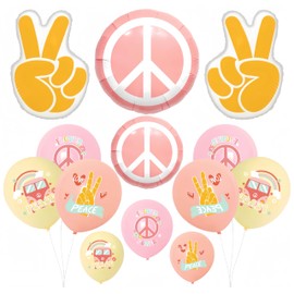 13Pcs Groovy Balloons Retro Hippie Decor/Peace Sign Groovy Hand Balloons for Groovy Birthday Party/Peace Sign Decor/Peace & Love 60's 70's Groovy Retro Decor/Girls Spring Birthday Party