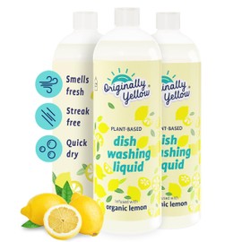 Originally Yellow Plant-Based Dish Washing Liquid | Dish Soap Liquid Infused with Organic Lemon | Quick-Drying Dishwashing Liquid Removes Dirt and Grease | Streak-Free Dish Soap, 16 Fl Oz (3-Pack)