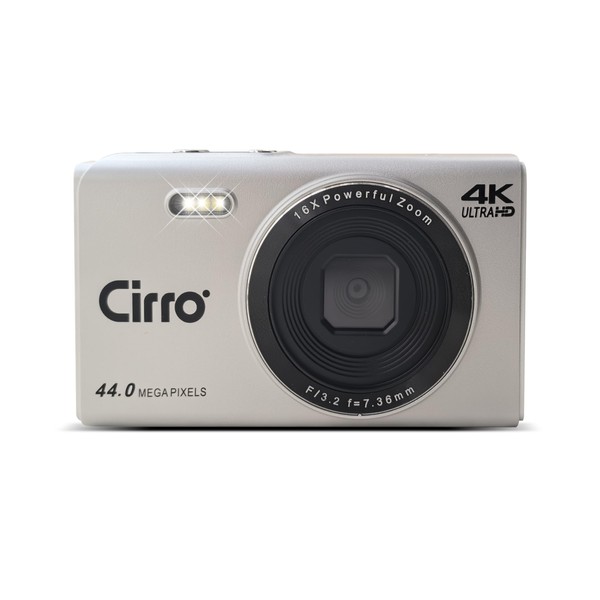 4Kデジタルカメラ、44MP UHDビデオカメラ、32GBカード付き、16倍デジタルズーム、ポータブルコンパクトカメラ、YouTube、ティーン、大人、初心者向け、シルバー