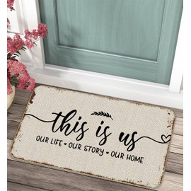 This is Us Decorative Family Welcome Door Mat, 17 x 30 inch Home Porch Decor Doormat, Farmhouse Entrance Rug for Bedroom, Housewarming Gift, Wedding Room Door Mat