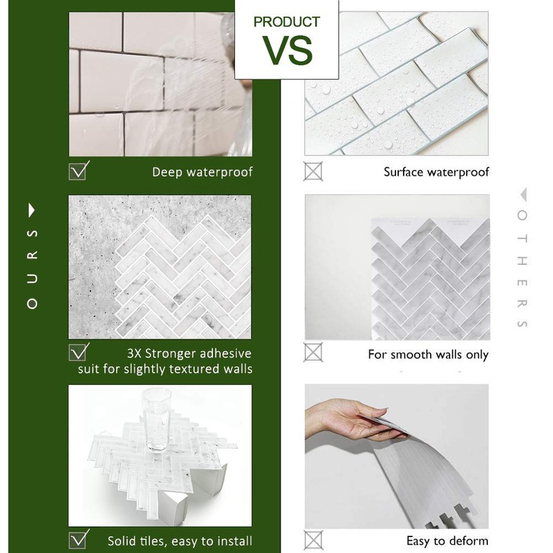 STICKGOO Peel and Stick Tile Backsplash, Grey Herringbone Adhesive Backsplash